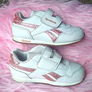 Reebok Royal  Classic Jogger 3.0 Sneaker Baby Girls Sz 7. White w/ Pink Glitter.